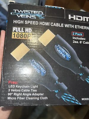 2 New Twisted Veins HDMI Cable 6 ft Long High Speed HDMI Cord With Full HD 1080P - Image 1 of 2
