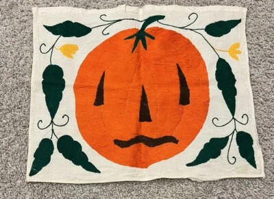 Bloque de edredón colgante de pared de Halloween Jack O linterna calabaza naranja verde 16"X14" Foto 1 de 4