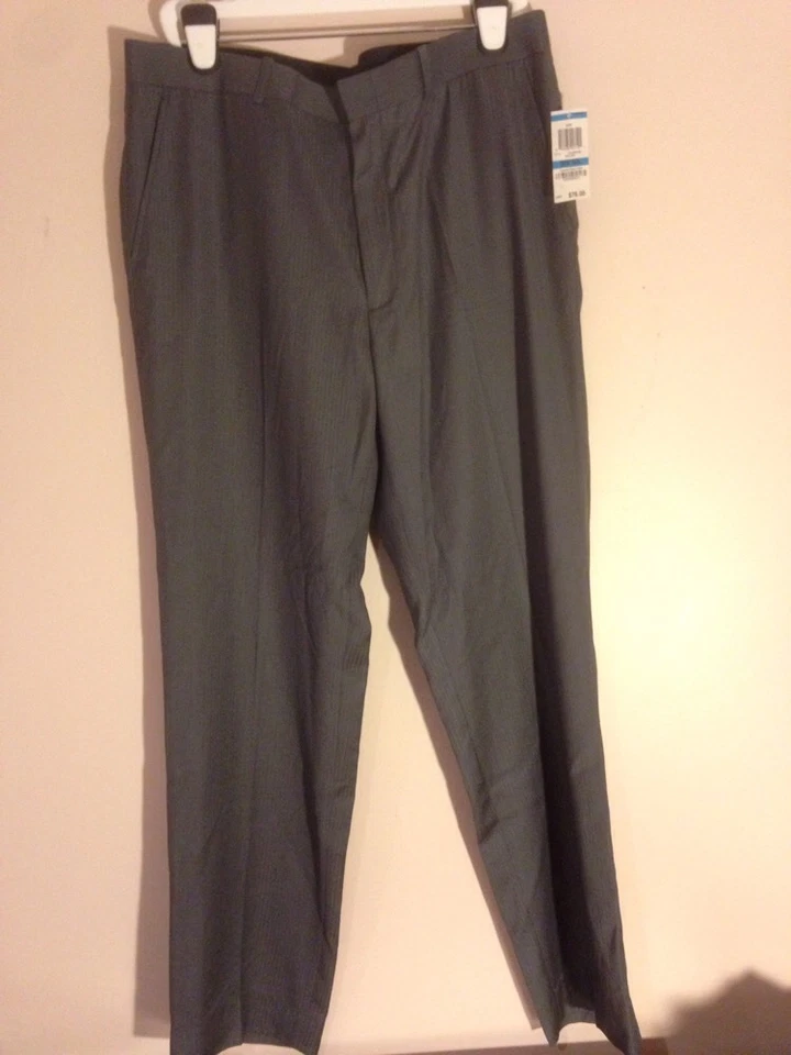 NWT MEN ALFANI MEDIUM GREY W/PIN STRIPE FLAT FRONT DRESS PANTS W36 L32 - Image 1 of 4