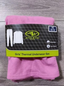 Athletic Works Thermal Underwear Kids X-Small 4-5 Pink Shirt Pant PJ Set - Picture 1 of 4