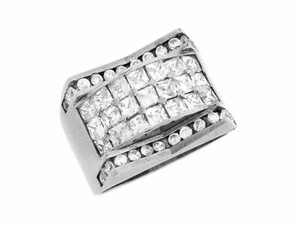 10k or 14k White Gold Curved White CZ Unique Designer Mens Ring - Picture 1 of 4