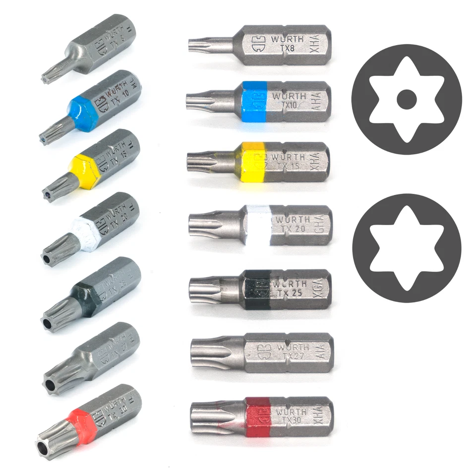 Würth 25mm Bit Torx TX8 TX10 TX15 TX20 TX25 TX27 TX40 Bits | T8 T20 T25 Bohrung - Bild 1 von 1