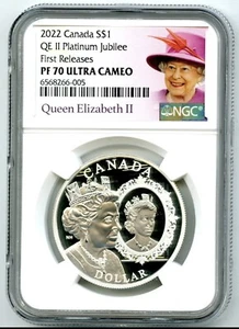 2022 $1 CANADA SILVER DOLLAR PROOF NGC PF70 QE II PLATINUM JUBILEE DUAL PORTRAIT - Picture 1 of 2