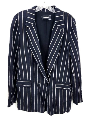 Reformation Blazer Womens Medium Black White Stripe Linen Double Breasted Career - Image 1 of 4