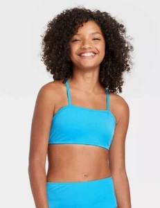 Girls' Cyber Bandeau Bralette Swimsuit Top - art class™ Turquoise Blue M - Picture 1 of 1