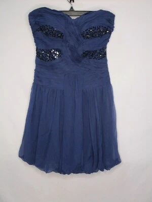 Vestido Bebe Mujer Pequeño Azul Seda Cuentas Lentejuelas Forrado Cremalleras Corto Sin Tirantes Nuevo Foto 1 de 4