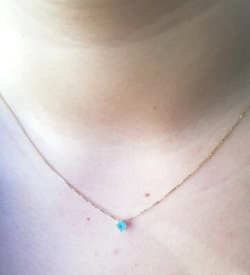 COLLANA DORATA CON ZIRCONE ACQUAMARINA 4 MM E CATENINA A 45 CM IN ARGENTO 925  - Immagine 1 di 3