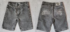Southpole Y2K Black Distressed Embroidered Grunge Skater Denim Shorts Youth 14 - Picture 1 of 21