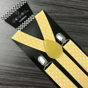 Yellow w/ White Polka Dots Suspender for Adults Men Women Teens Wedding (USA) - Picture 1 of 5