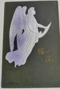 Ángel Blanco Púrpura Repujado Postal Navidad 1905 Religioso - Imagen 1 de 3