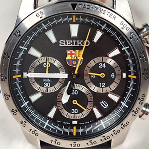 Vtg Seiko Chronograph FC Barcelona Men's Watch W/R 100M SS (SSB073P2) 6T63-00D0 - Picture 1 of 21