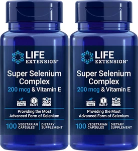 Life Extension Super Selenium Complex 200 mcg&Vitamin E,100 Veg Caps (Pack of 2) - Picture 1 of 2