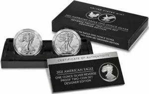 American Eagle 2021 One Ounce Silver Reverse Proof Two-Coin Set Designer Edition - Picture 1 of 4