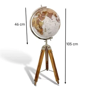 Modern Map Atlas World Globe Wooden Tripod Stand Globe Floor Decor 18" Big gift - Picture 1 of 8