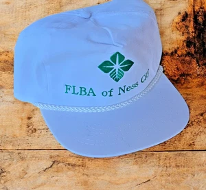 Vintage "FLBA of Ness City. KS," Trucker Hat Baseball Cap Slide Rope White - Picture 1 of 9
