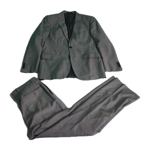 Saks Fifth Avenue Black x Ermenegildo Zegna Gray Striped 2Pc Suit 40R 33x30 Wool - Picture 1 of 18