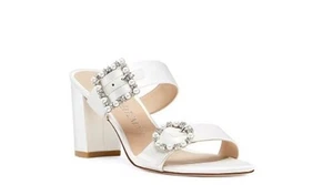 New Stuart Weitzman PEARL GEO BUCKLE 75 Heel SLIDE in Silver Size 10 - Picture 1 of 11