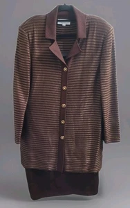 VTG St John Collection Marie Gray Santana Knit Blazer Jacket W/Skirt Sz 12 Brown - Picture 1 of 16