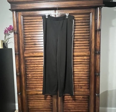Pantalón Elite Tahari Cómodo Elástico Pierna Ancha Negro con Rayas Lila. Talla XL Foto 1 de 4