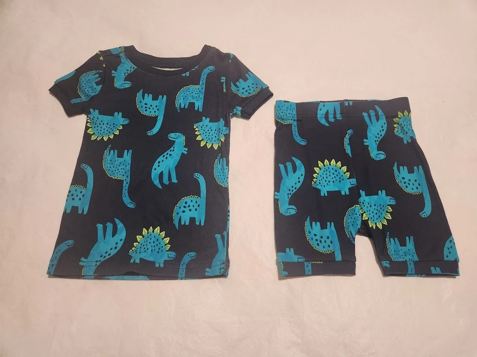 全新带标签 Old Navy 恐龙 短睡衣 PJ 2 件套 婴儿 学步儿童 男孩 — 第 1/1 张图片