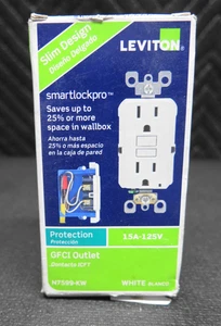 Leviton® N7599-KW Slim Non-Tamper Resistant GFCI Receptacle, 125 VAC, 15 A, 2 Po - Picture 1 of 5