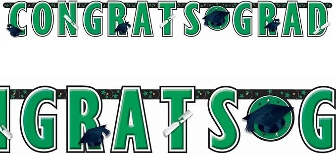 Amscan Giant Letter Banner Congrats Grad Graduation Decoration 10 foot long Gree - Image 1 of 1