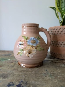 Beautiful vintage Bourne Denby stoneware floral jug/vase Pink Dogwood Ribbed Vgc - Picture 1 of 6
