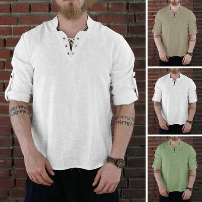 Hot Practical Tops Lace Up Bandage Loose Comfort Lace Medieval Pirate Shirt - Image 1 of 4