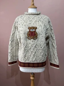 Bracken Countrywear Cream Wool Cable Knit Teddy Bear Jumper Size S Up To UK 14 - Picture 1 of 4