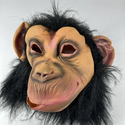 Comical Chimp Adult Mens Mask Head Halloween Accessory Big Ears Monkey - Image 1 of 4