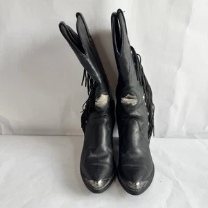Vintage Harley Davidson Western Boots Womens 6.5 Black Leather Fringe USA - Picture 1 of 17
