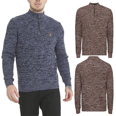 BRAVE SOUL Mens Cable Knitted Jumper Funnel Neck Half Zip Warm Winter Sweater - Image 1 of 4