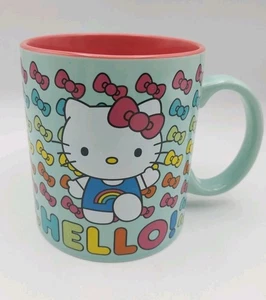 Tazza Hello Kitty 20 oz arcobaleno fiocco pastello Sanrio argento bufalo 2021 nuova  - Foto 1 di 15