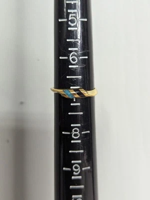 Mujer Hombre Unisex Oro Banda Anillo Talla 7 Turquesa Negro Ónix? incrustación colores Foto 1 de 4