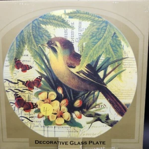 Rustic Garden Decorative Glass Bird Plate With Butterflies - Picture 1 of 5