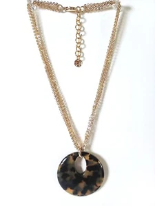 Dyadema bronze/Italy gold tone multi strand with tortoise shell pendant necklace - Picture 1 of 6