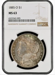 1885-O MS63 Morgan Silver Dollar Silbermünze NGC Mint State 63 getönt OBV - Bild 1 von 2