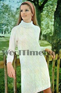 Knitting Pattern Lady's Vintage Aran/Cable Roll Neck Dress/Tunic - Picture 1 of 1