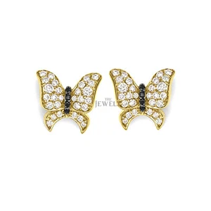 Orecchino farfalla oro 14 carati 0,33 CT bianco e nero VS/F-G diamanti - The Jewelz - Foto 1 di 3