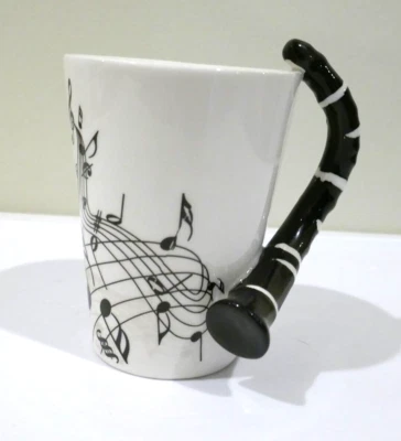 Taza de té café clarinete negro notas musicales mango de clarinete - 6 OZ Foto 1 de 3