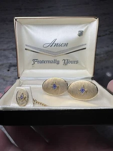 Vintage Masonic Anson Cuff Links & Tie Tack, Original Box, Never Used - Picture 1 of 8