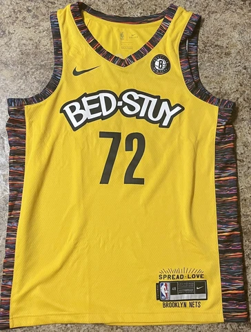 Men XL Nike Dri-Fit NBA Brooklyn Nets Biggie Jersey Yellow Bed-Stuy 72 CU0193-72 Cover