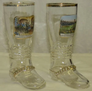 2 Antique German Glass Boots 1809 Execution Commemorative Napoleonic War Prison - Picture 1 of 11