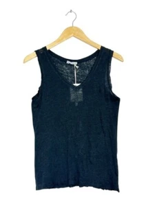 Milio - Milano Women's Linen V-Neck Raw Hem Tank Top in Navy - Sz S - NWT - Picture 1 of 5