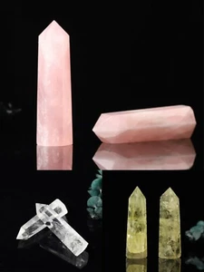1pc Natural Quartz Crystal Wand Point Healing Reiki Mineral Stone Pink White - Picture 1 of 10