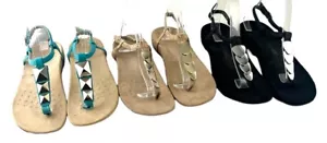 Vionic Lot Of 3 Miami Thong Sandals Black, Cork, Teal Leather Sandals Size 8 - Picture 1 of 12