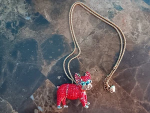 Betsey Johnson french bulldog red rhinestones necklace & brooch combo NEW - Bild 1 von 15