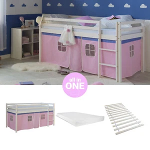 Hochbett 90x200 Kinder mit Treppe Kinderbett Matratze Mädchen Rosa Homestyle4u - Bild 1 von 13