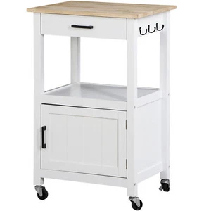 Rolling Kitchen Cart Island Single Door Cabinet with 3 Side Hook for Dining Room - Picture 1 of 20