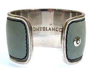 MENS STERLING SILVER & LEATHER MONT BLANC CUFF BRACELET 13cm QUALITY HALLMARKED - Picture 1 of 11